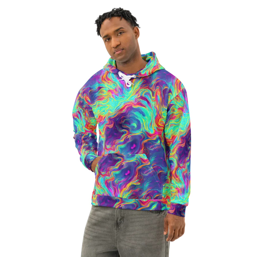 Neon Marbles on Cotton Hoodie — Left Front