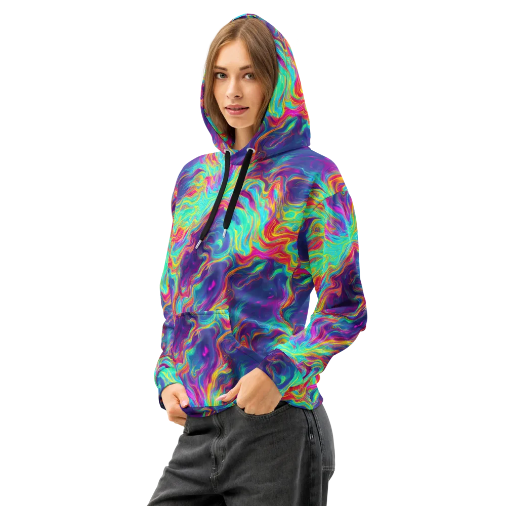 Neon Marbles on Cotton Hoodie — Left Front