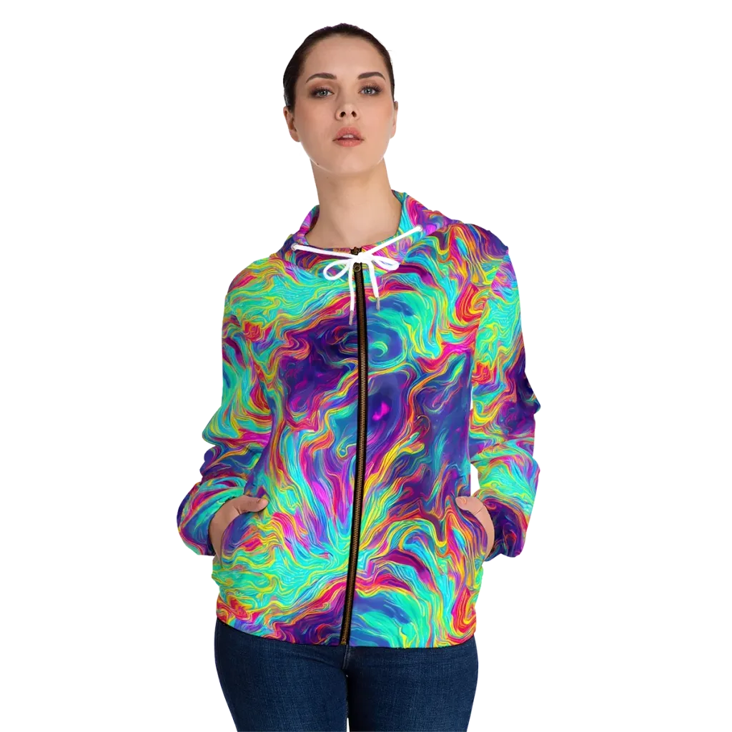 Neon Marbles on Women's Full-Zip Hoodie — Front On Person
