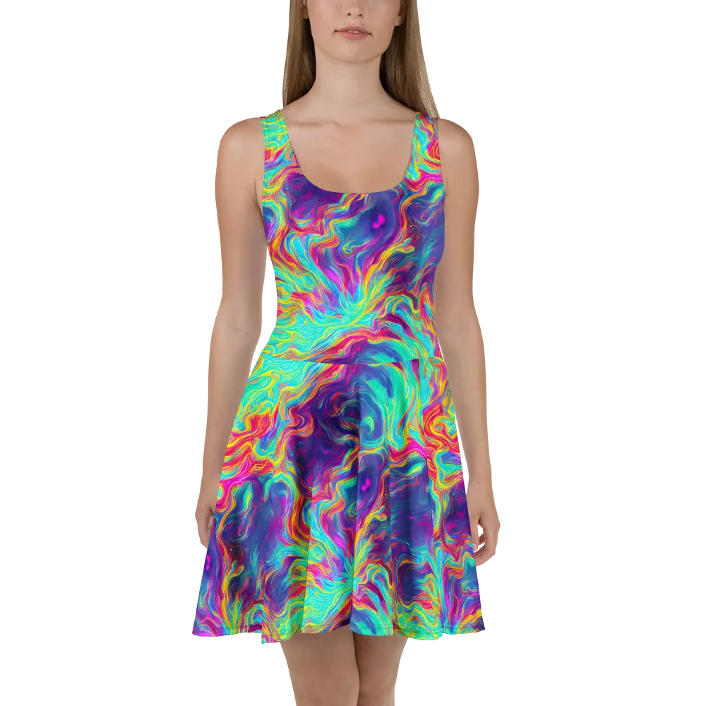 Neon Marbles on Skater Dress — Front