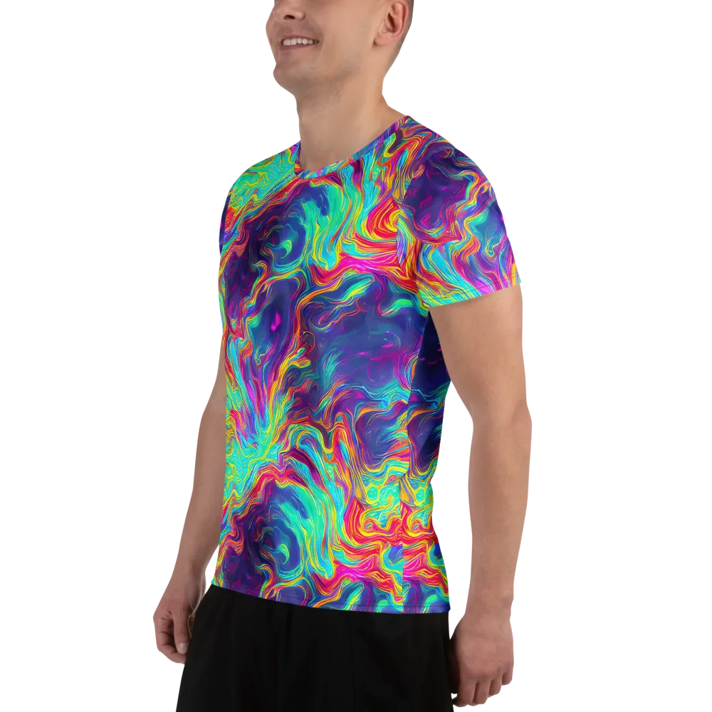 Neon Marbles on Men's Athletic T-Shirt — Left