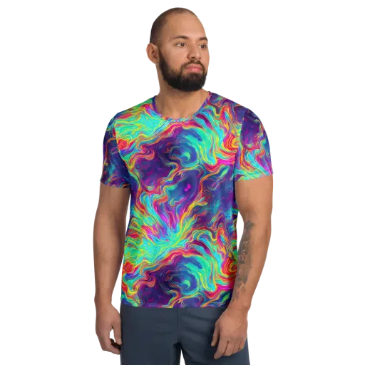 Neon Marbles on a Men's Athletic T-Shirt