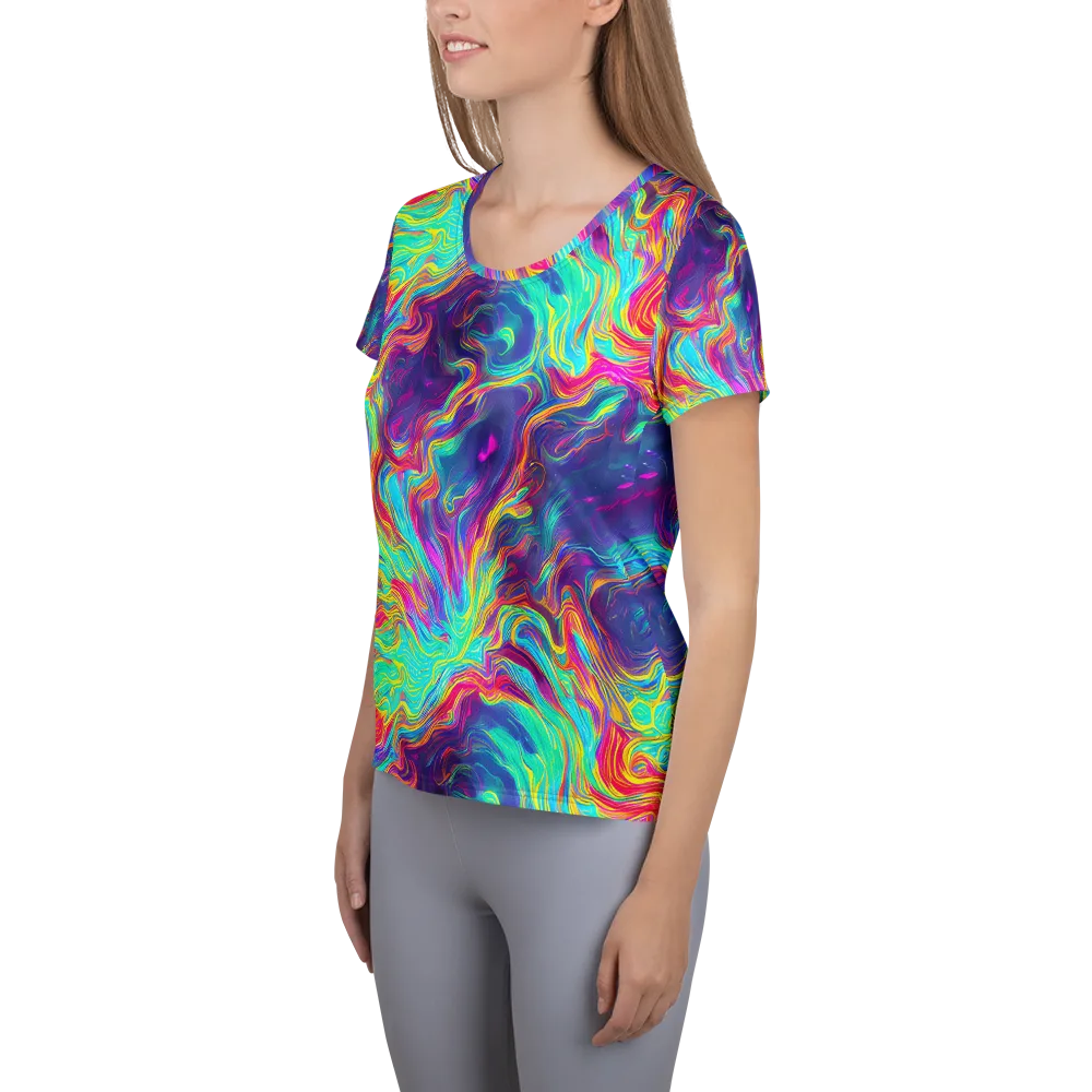 Neon Marbles on Women's Athletic T-Shirt — Left