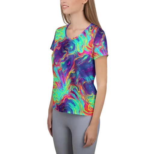 Neon Marbles on a Women's Athletic T-Shirt