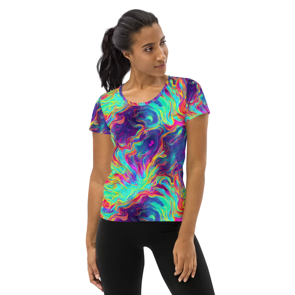 Neon Marbles on Women's Athletic T-Shirt — Front