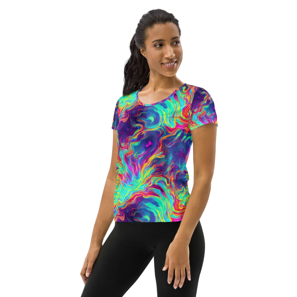 Neon Marbles on Women's Athletic T-Shirt — Left