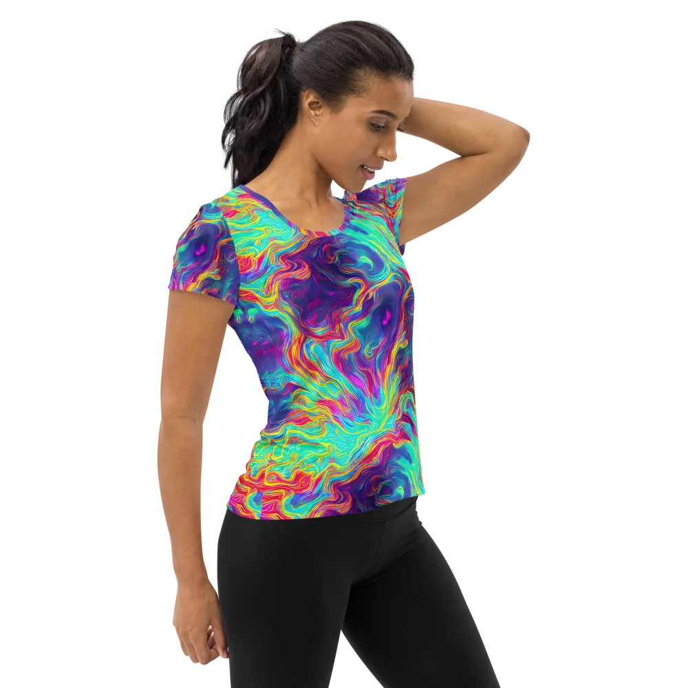 Neon Marbles on Women's Athletic T-Shirt — Right