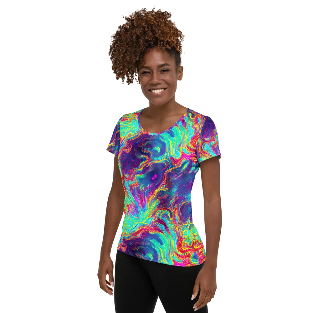 Neon Marbles on Women's Athletic T-Shirt — Left