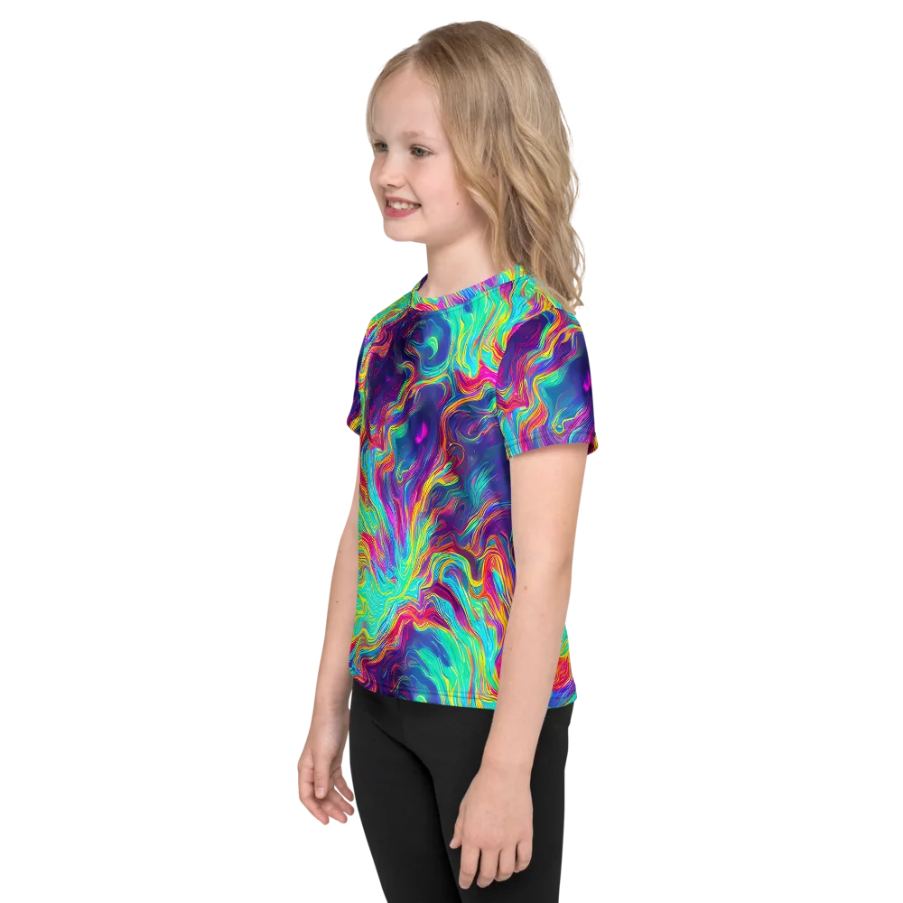 Neon Marbles on Kids Crew Neck T-Shirt — Left