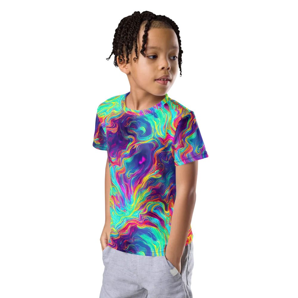 Neon Marbles on Kids Crew Neck T-Shirt — Left Front