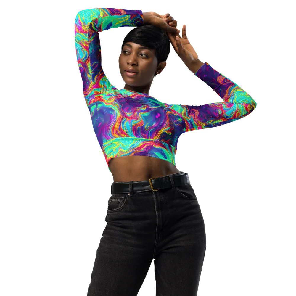 Neon Marbles on Long Sleeve Crop Top — Front