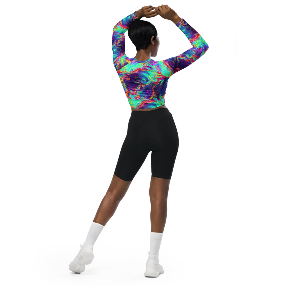 Neon Marbles on Long Sleeve Crop Top — Back