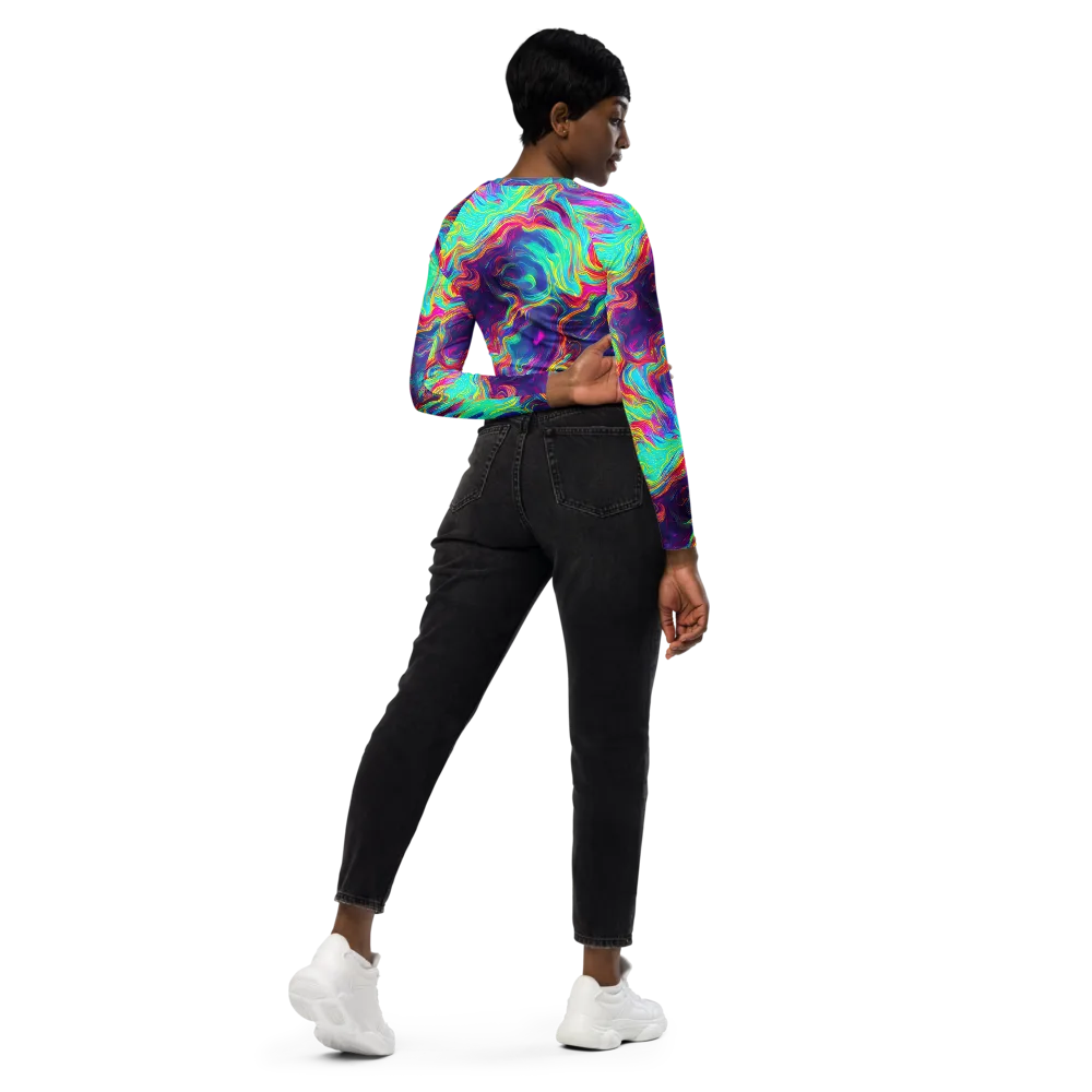 Neon Marbles on Long Sleeve Crop Top — Right Back