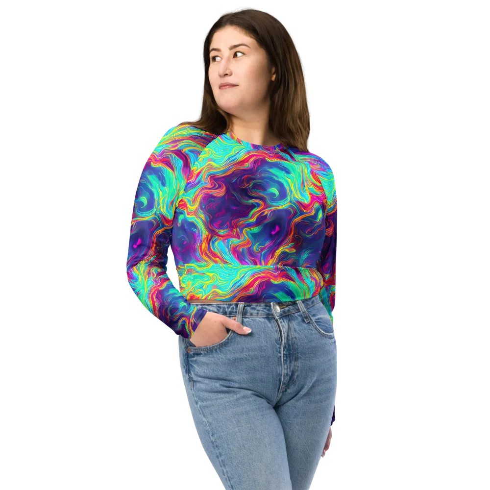 Neon Marbles on Long Sleeve Crop Top — Front