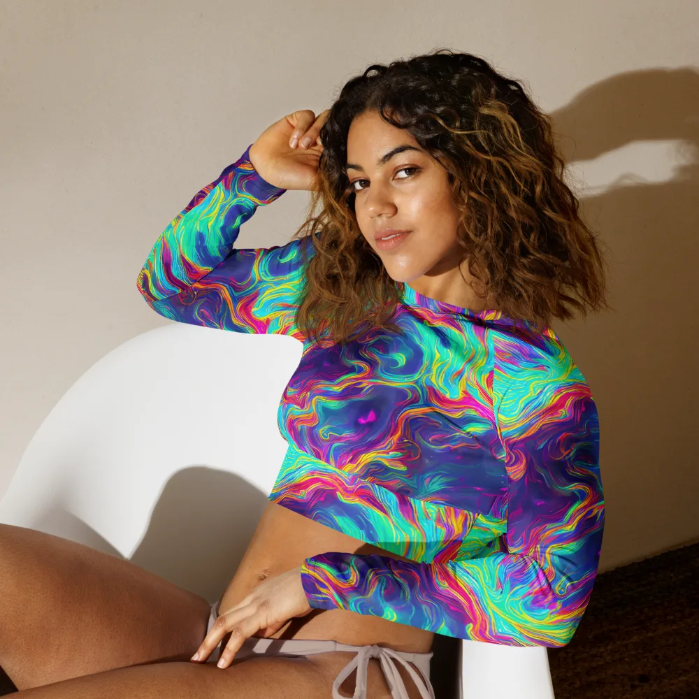 Neon Marbles on Long Sleeve Crop Top — Left Front