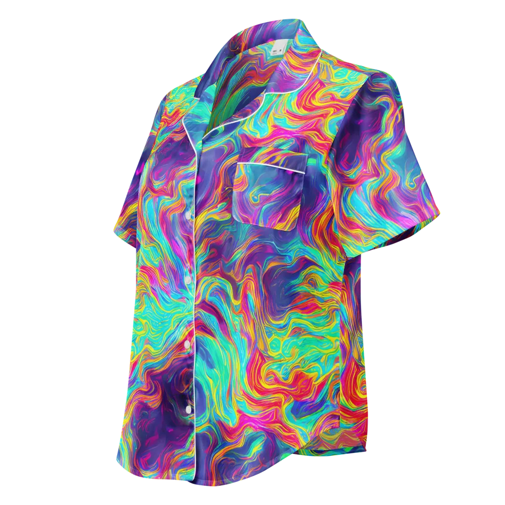 Neon Marbles on Women's Short Sleeve Pajama Top — Left Front