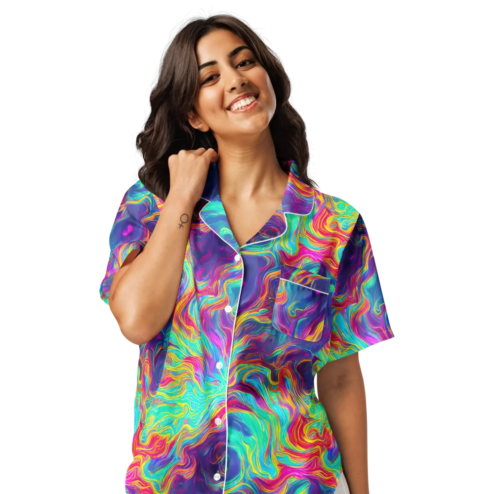 Neon Marbles on Women's Short Sleeve Pajama Top — Front