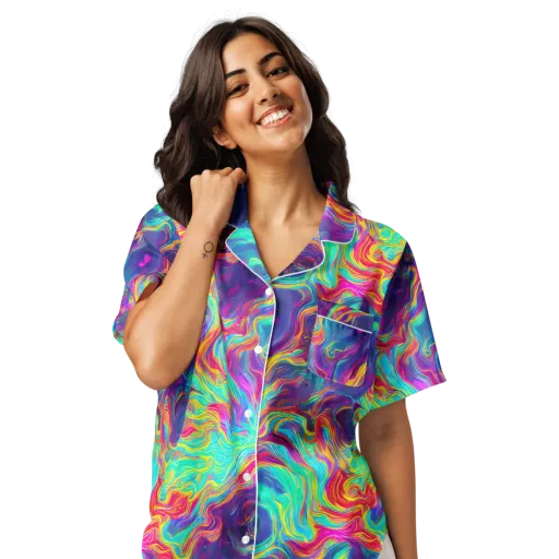 Neon Marbles on a Women's Short Sleeve Pajama Top