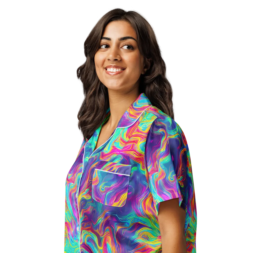 Neon Marbles on Women's Short Sleeve Pajama Top — Left Front