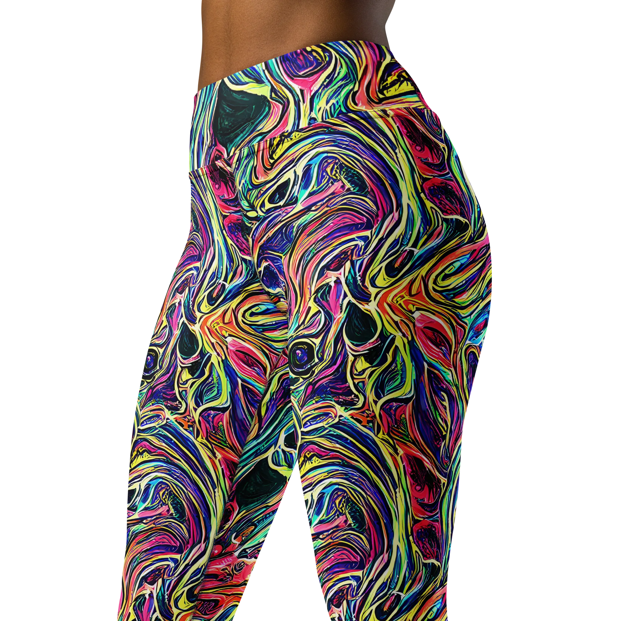 Fluorescent Drift on Yoga Leggings — Left Front
