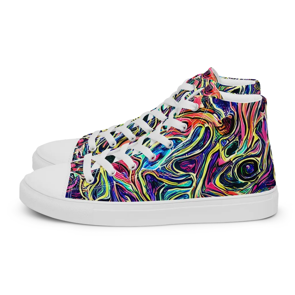 Fluorescent Drift on Men's High Top Canvas Shoes — Left