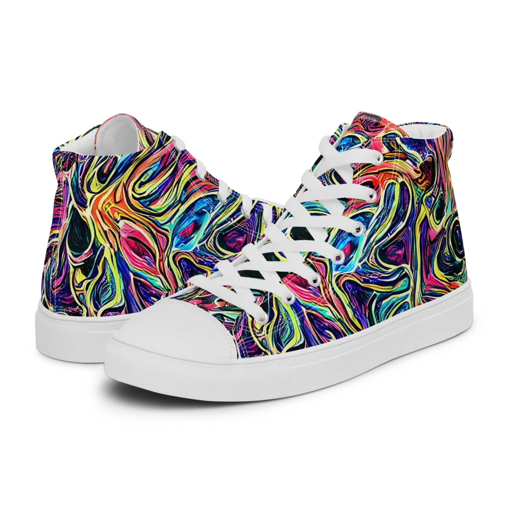 Fluorescent Drift on Men's High Top Canvas Shoes — Left
