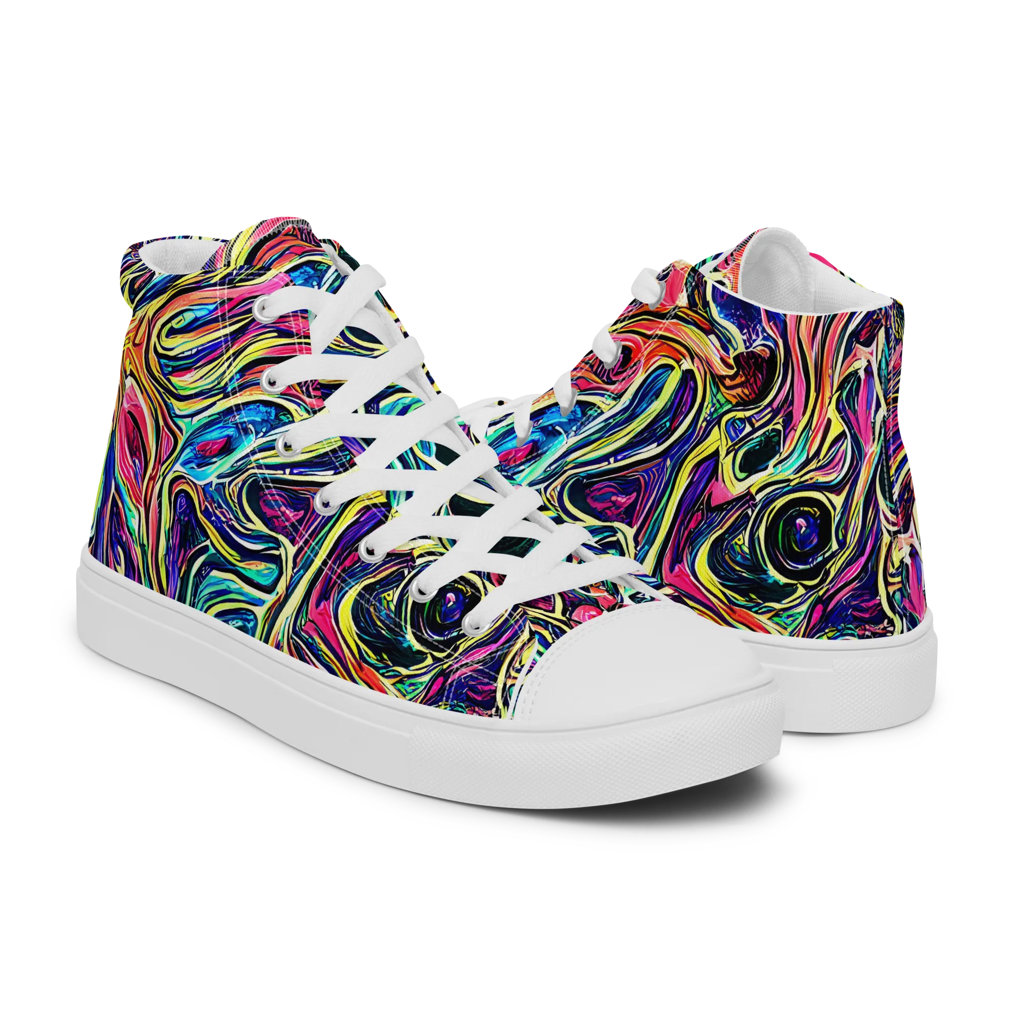 Fluorescent Drift on Men's High Top Canvas Shoes — Right