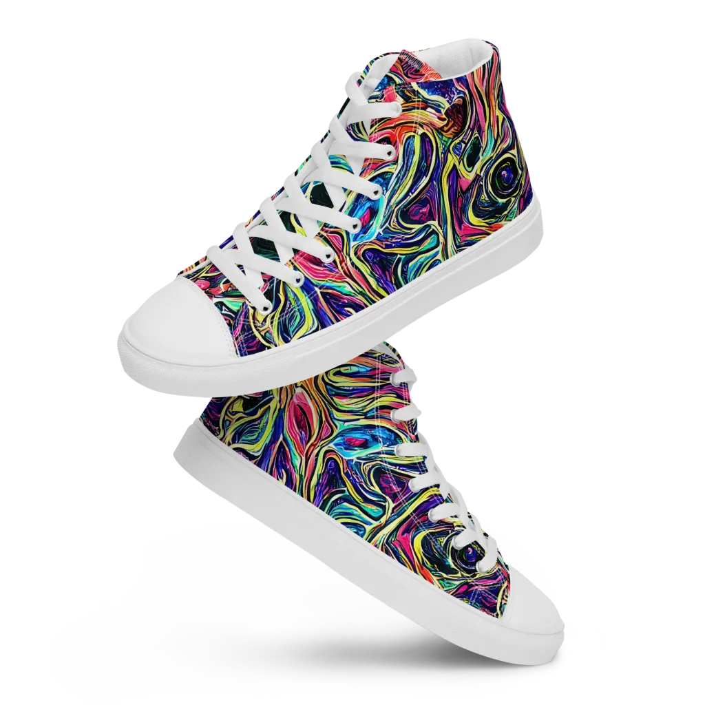 Fluorescent Drift on Men's High Top Canvas Shoes — Front