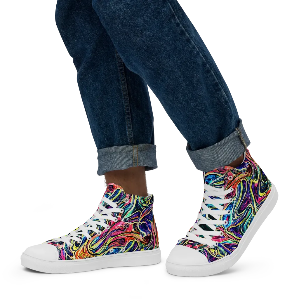 Fluorescent Drift on Men's High Top Canvas Shoes — Left