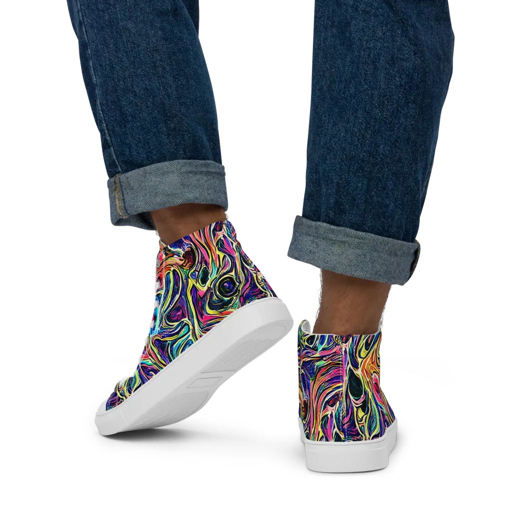 Fluorescent Drift on Men's High Top Canvas Shoes — Back