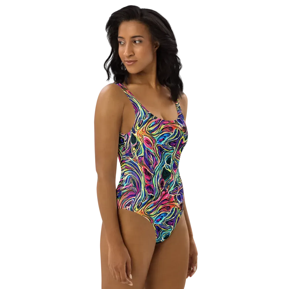 Fluorescent Drift on One-Piece Swimsuit — Right
