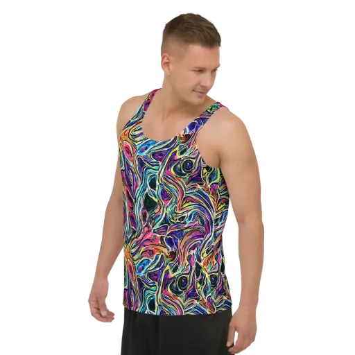 Fluorescent Drift on a Men's Tank Top