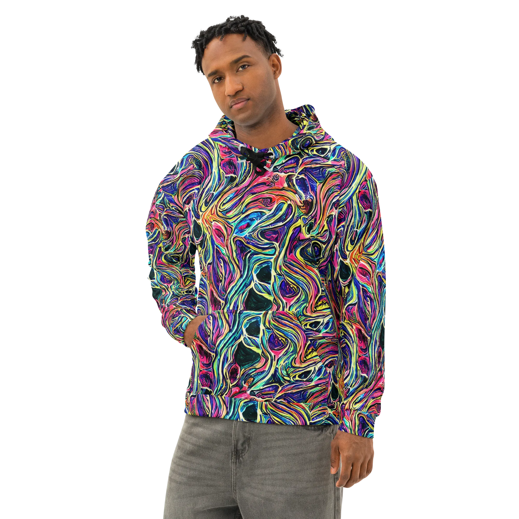 Fluorescent Drift on Cotton Hoodie — Left Front