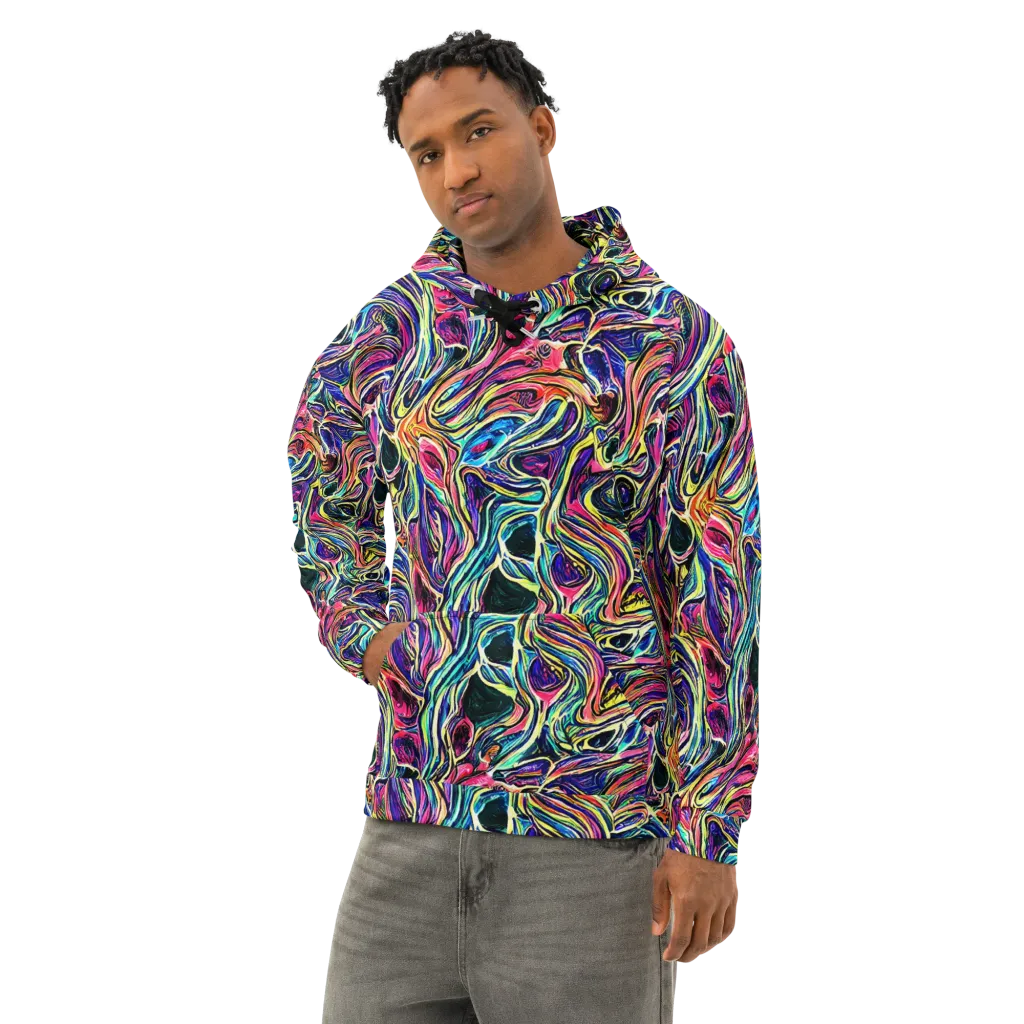 Fluorescent Drift on Cotton Hoodie — Left Front