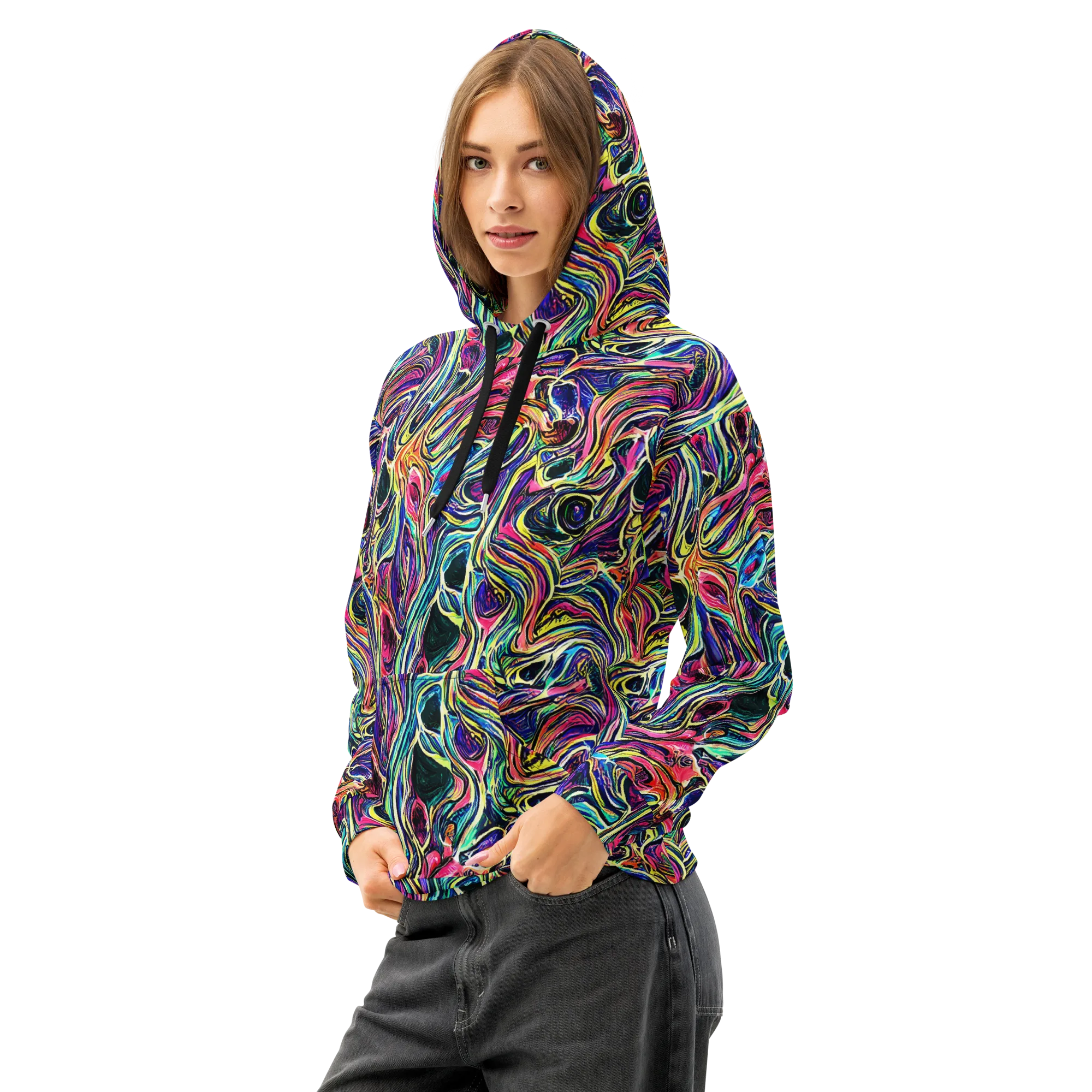 Fluorescent Drift on Cotton Hoodie — Left Front