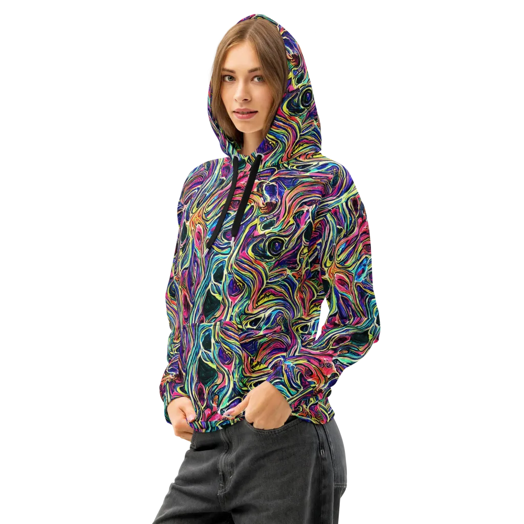 Fluorescent Drift on Cotton Hoodie — Left Front