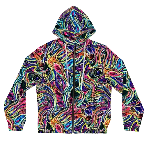 Fluorescent Drift on a Women's Full-Zip Hoodie