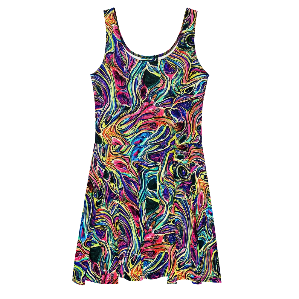 Fluorescent Drift on Skater Dress — Front