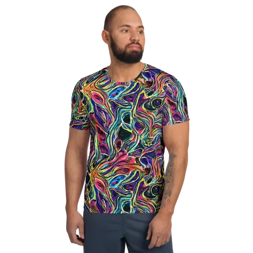 Fluorescent Drift on a Men's Athletic T-Shirt