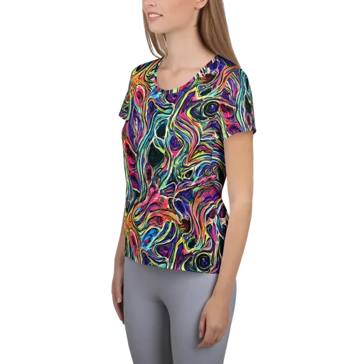 Fluorescent Drift on a Women's Athletic T-Shirt