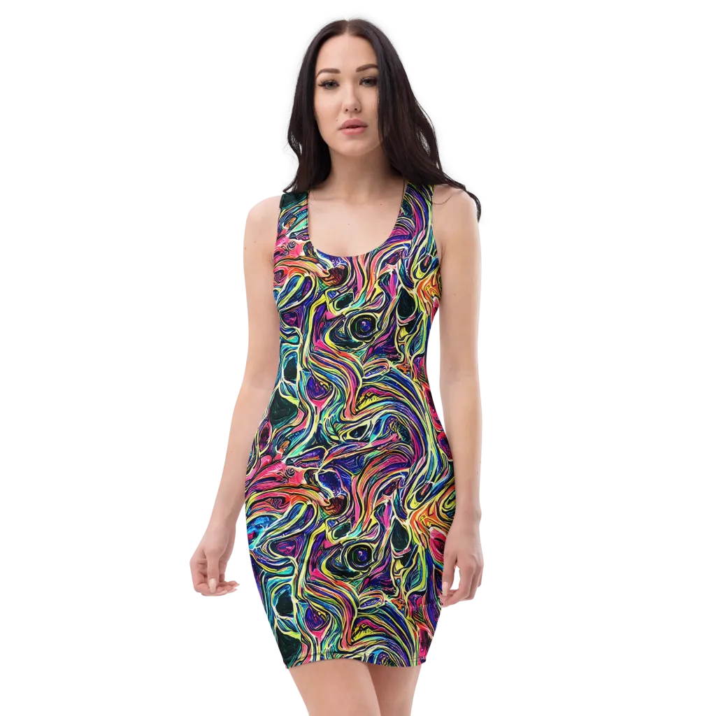 Fluorescent Drift on Bodycon Dress — Front
