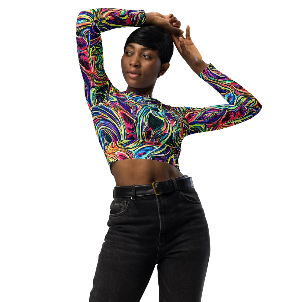 Fluorescent Drift on Long Sleeve Crop Top — Front