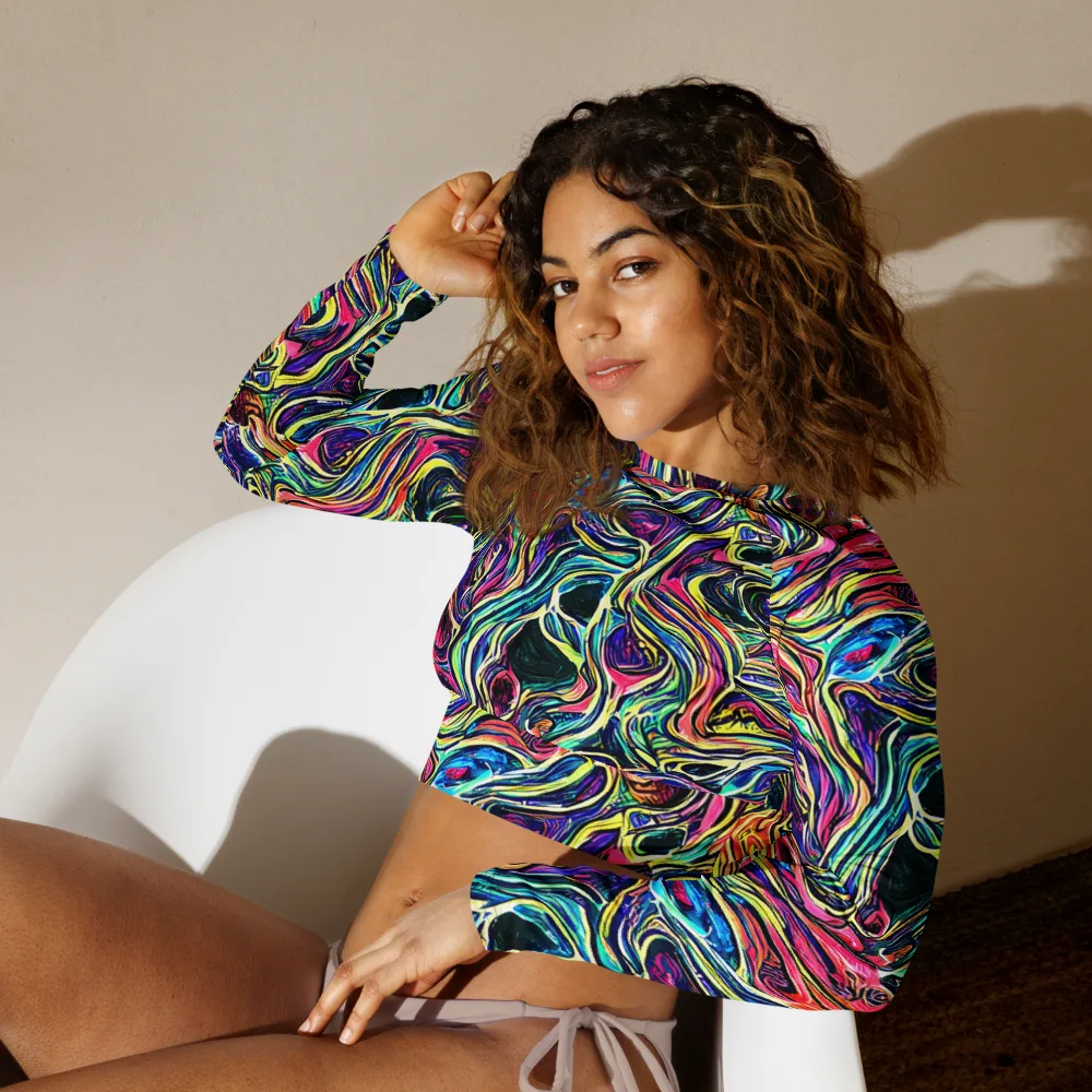 Fluorescent Drift on Long Sleeve Crop Top — Left Front