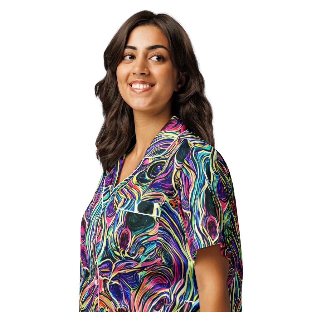 Fluorescent Drift on Women's Short Sleeve Pajama Top — Left Front