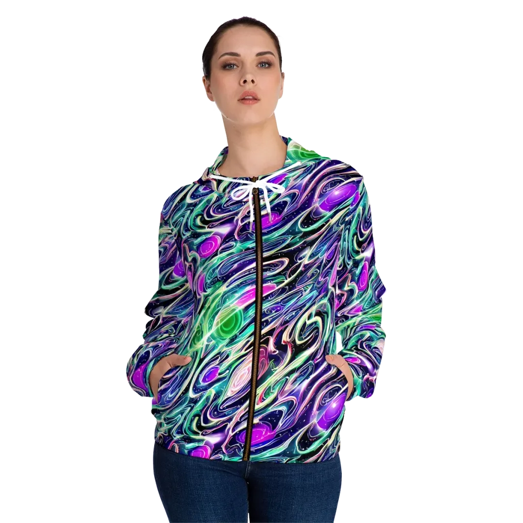 Infinite Afterglow on Women's Full-Zip Hoodie — Front On Person