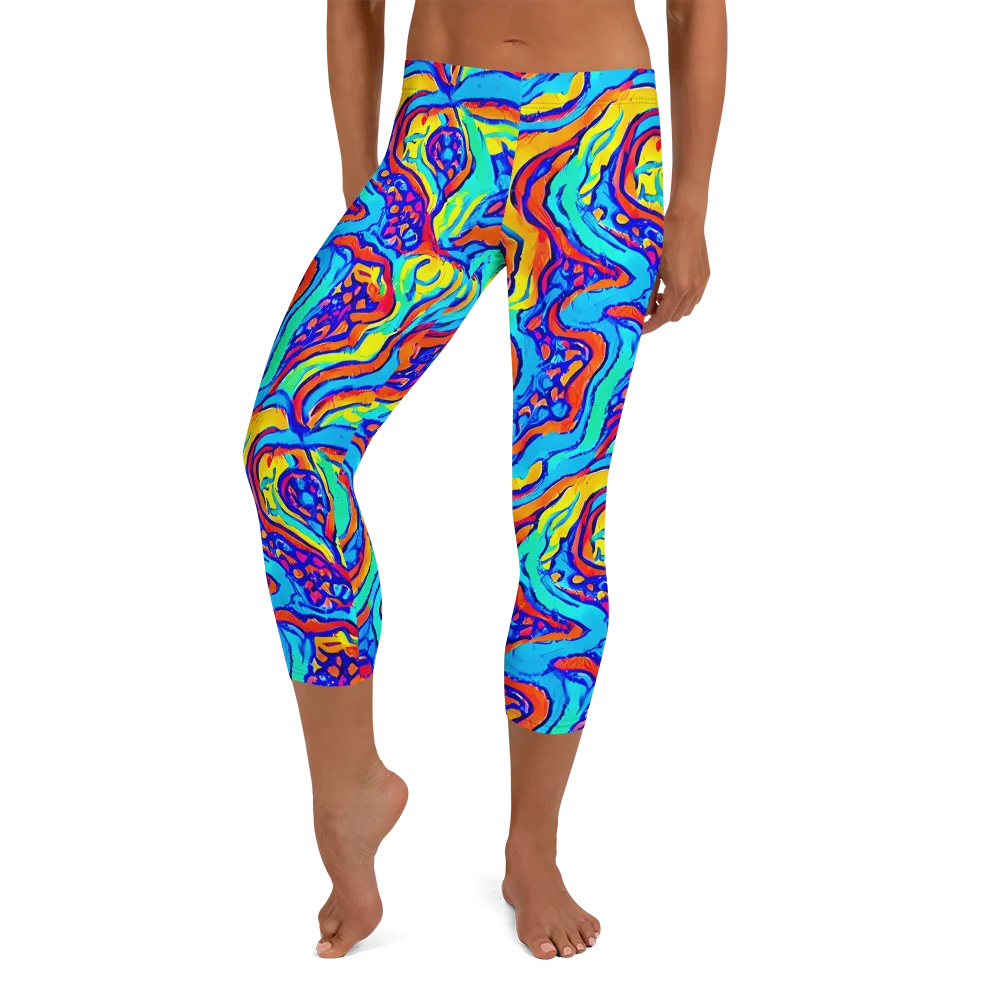 Tangerine Tempest on Capri Leggings — Front