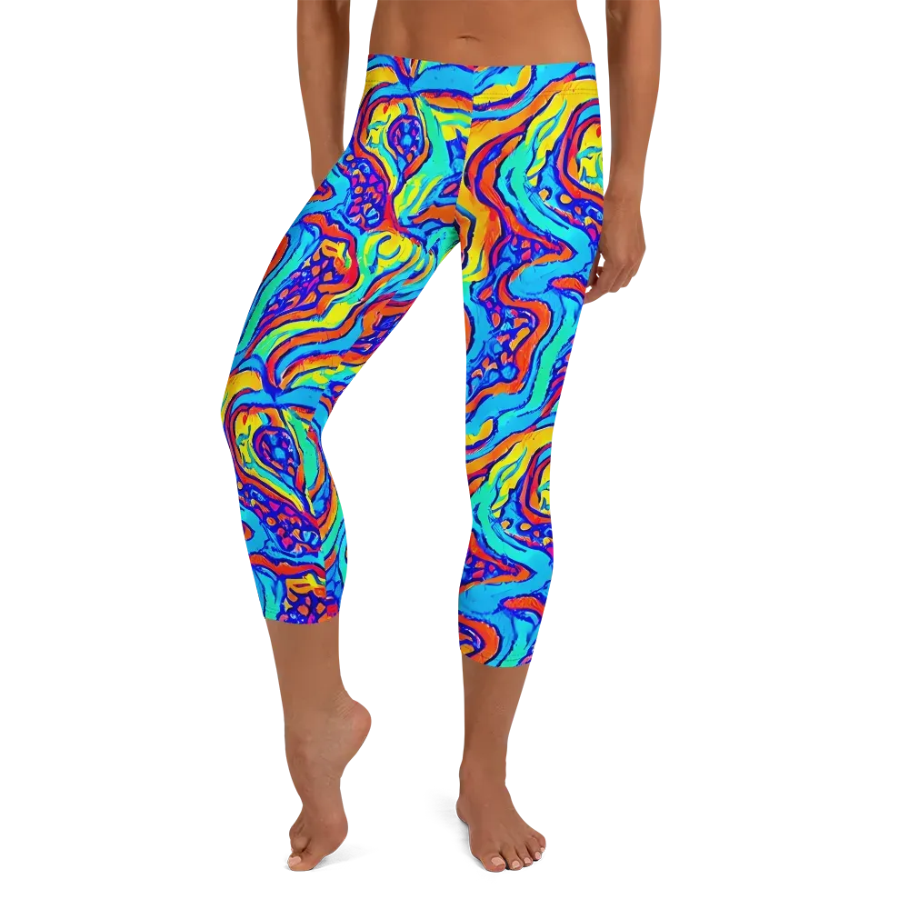 Tangerine Tempest on Capri Leggings — Front