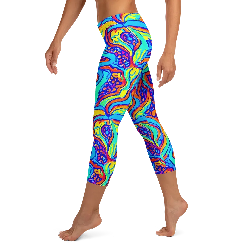 Tangerine Tempest on Capri Leggings — Left