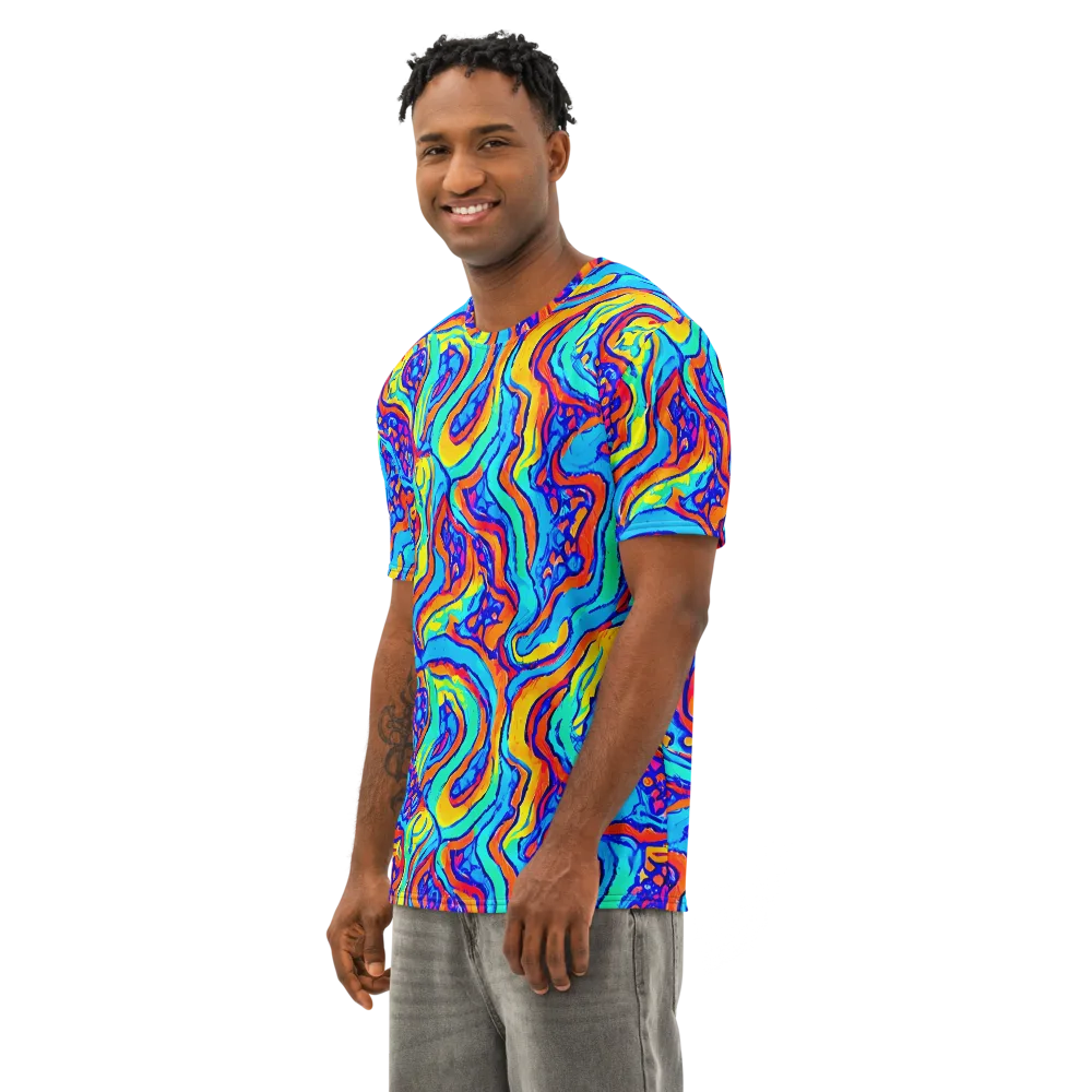 Tangerine Tempest on Men's Cotton Crew Neck T-Shirt — Left Front
