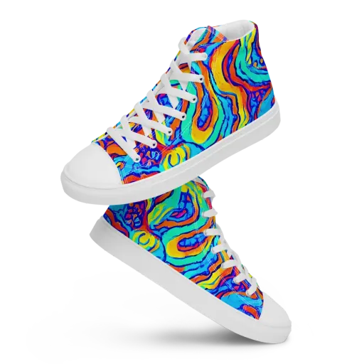 Tangerine Tempest on a Men's High Top Canvas Shoes